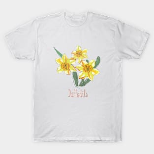 Beautiful Daffodils Vintage Flowers Hand-painted T-Shirt